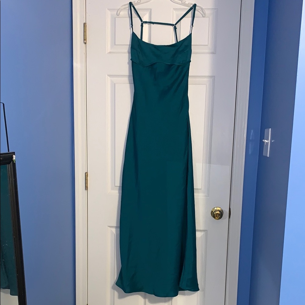 Thirty Thirty LA Emerald Green Satin Maxi Dress Sz XL - Picture 2 of 4